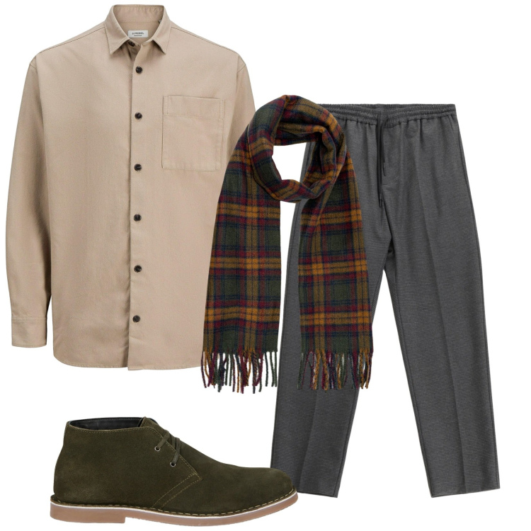 Outfit uomo - Quest\' autunno. Stile Trendy per Tutti i giorni. Abbinamento con camicie, pantaloni, stivali e stivaletti, sciarpe.