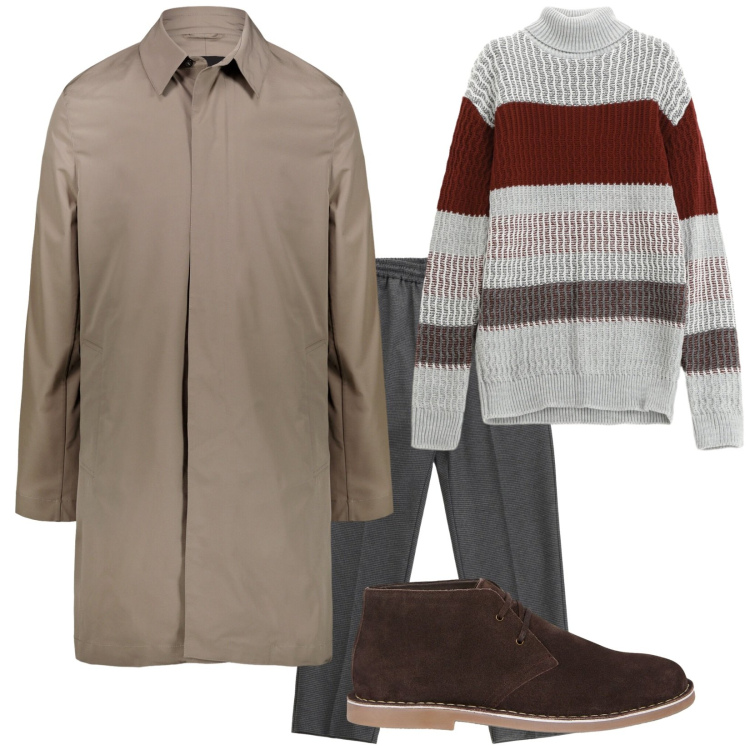 Outfit uomo - Il trench. Stile Trendy per Tutti i giorni. Abbinamento con maglieria, pantaloni, giacche, stivali e stivaletti.