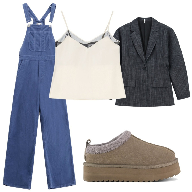 Outfit donna - Total look #2253670. Stile Trendy per Tutti i giorni. Abbinamento con salopette, top, blazer, sabot.