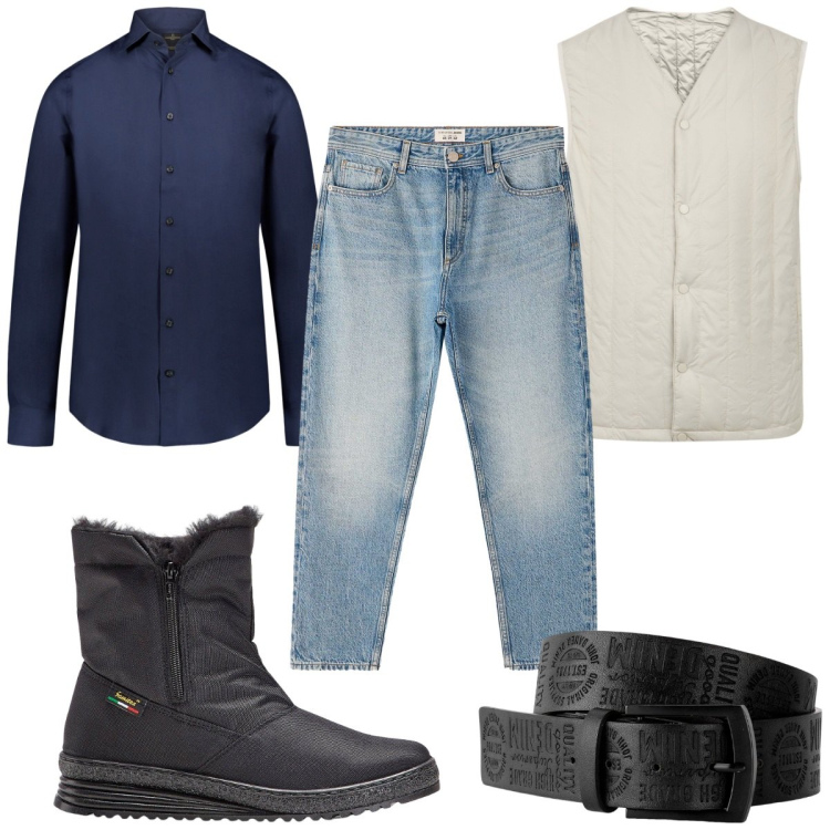 Outfit uomo - Total look #2253687. Stile Trendy per Tutti i giorni. Abbinamento con stivali e stivaletti, cinture, jeans dritti, camicie, piumini.