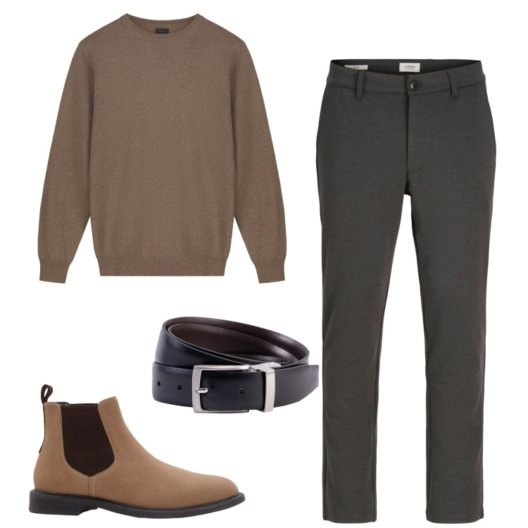 Outfit uomo - Fall. Stile Urban per Tutti i giorni. Abbinamento con stivali e stivaletti, pantaloni chino, maglieria, cinture.