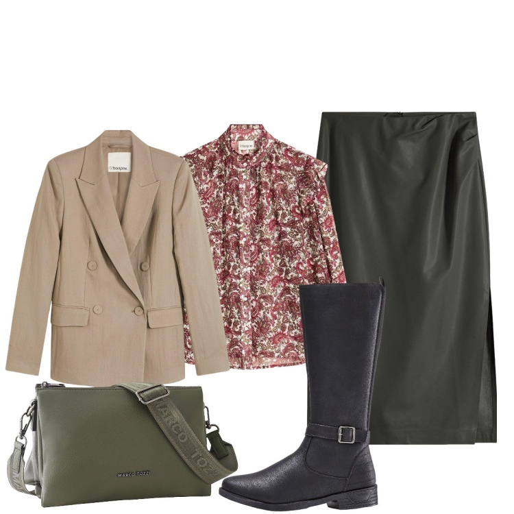 Outfit donna - La gonna tesa con lo spacco. Stile Minimal per Tutti i giorni. Abbinamento con borse a tracolla, stivali, gonne longuette, blazer, camicie.