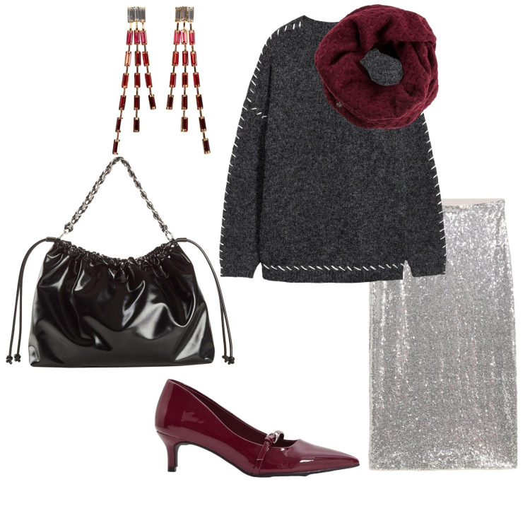Outfit donna - Bonprix. per Serata fuori. Abbinamento con orecchini, shopping bag, gonne, foulard, décolleté, maglieria.