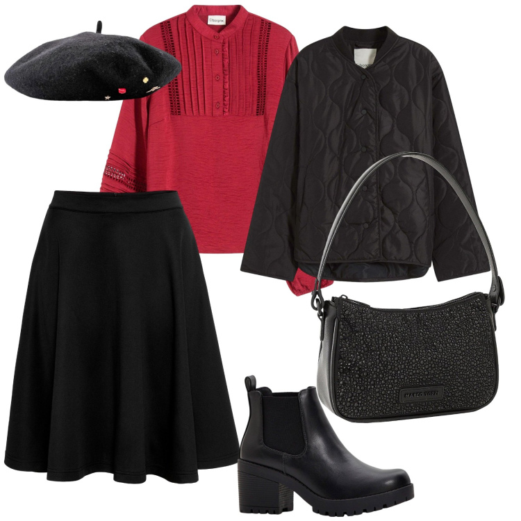 Outfit donna - Bonprix. per Serata fuori. Abbinamento con bluse, stivaletti chelsea, cappelli e berretti, gonne, borse a mano, giacche.