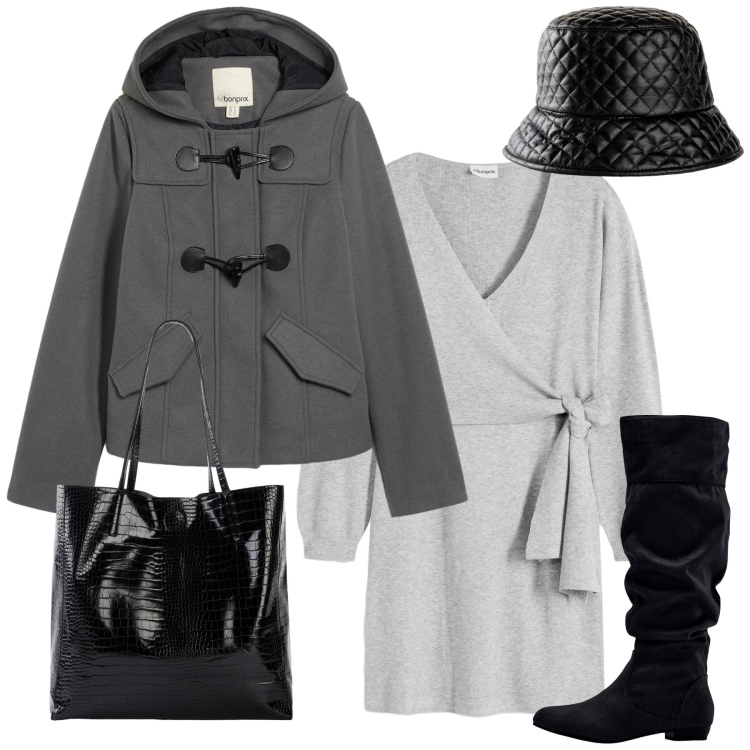 Outfit donna - Total look #2253712. Stile Romantica per Tutti i giorni. Abbinamento con montgomery, vestiti, stivali, cappelli con visiera, shopping bag.