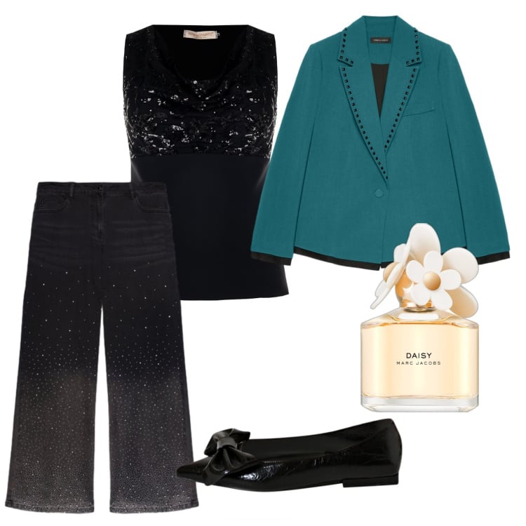 Outfit donna - Profumi intensi. per Serata fuori. Abbinamento con profumi, top, ballerine, blazer, jeans.