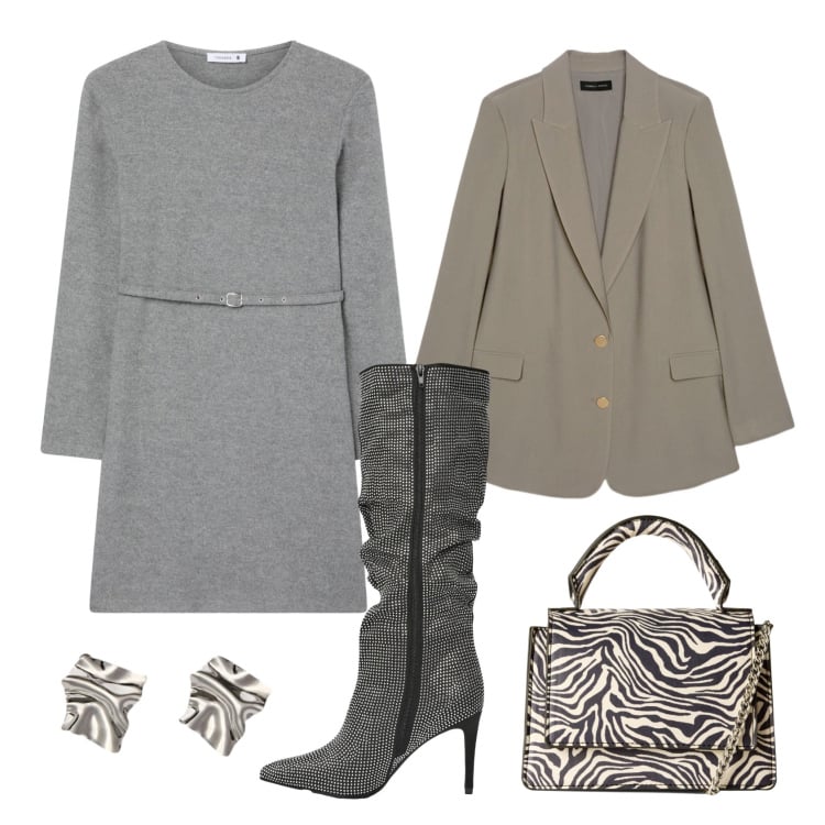 Outfit donna - Total look #2253718. Stile Chic per Serata fuori. Abbinamento con vestiti midi/longuette, stivali, borse a tracolla, blazer, orecchini.