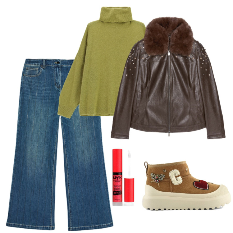Outfit donna - Un po\' di luce. per Tutti i giorni. Abbinamento con gloss, maglieria, jeans dritti, giacche, stivali.