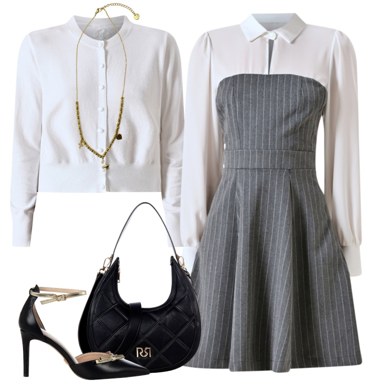 Outfit donna - Lo stile bon ton. Stile Bon Ton per Serata fuori. Abbinamento con cardigans, borse a tracolla, décolleté, vestiti corti, ciondoli.