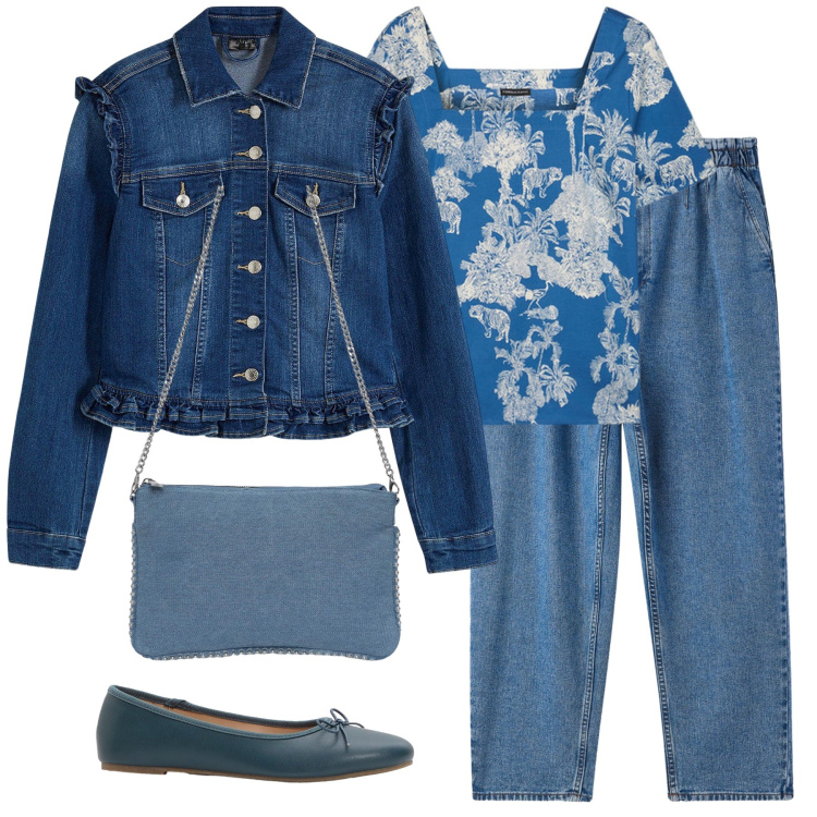 Outfit donna - Total look #2253728. Stile Casual chic per Tutti i giorni. Abbinamento con blazer, ballerine, jeans, borse a tracolla, bluse.