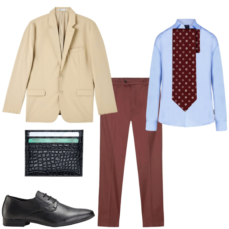 Outfit uomo - Total look #2253734. Stile Business/Elegante per Ufficio. Abbinamento con scarpe stringate, giacche, camicie, pantaloni chino, cravatte, portafogli.