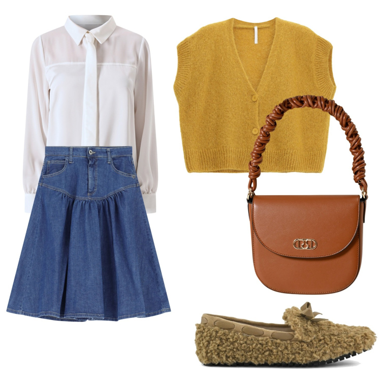 Outfit donna - Total look #2253753. Stile Bon Ton per Scuola/Università. Abbinamento con camicie, borse a mano, gonne longuette, cardigans, mocassini.