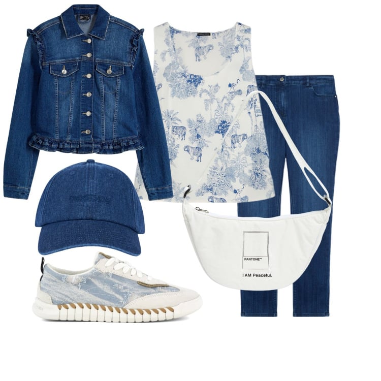 Outfit donna - Bellezza in bicicletta. Stile Casual per Tutti i giorni. Abbinamento con blazer, marsupi, cappelli con visiera, sneakers, top, jeans skinny.