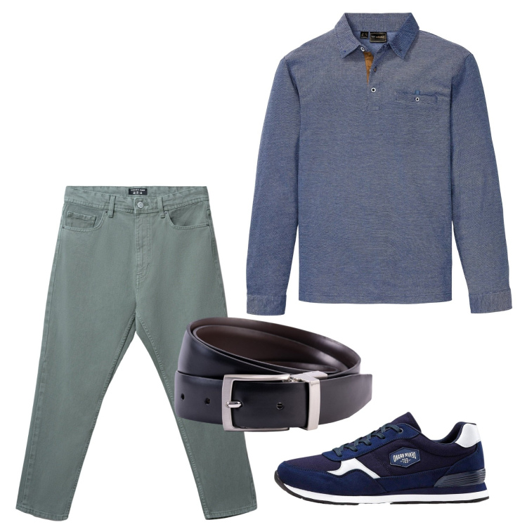 Outfit uomo - Settembre. Stile Casual per Tutti i giorni. Abbinamento con sneakers, polo, jeans, cinture.