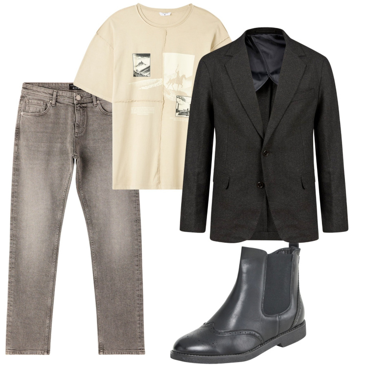Outfit uomo - Settembre. Stile Casual per Tutti i giorni. Abbinamento con jeans, stivali e stivaletti, t-shirt, giacche.