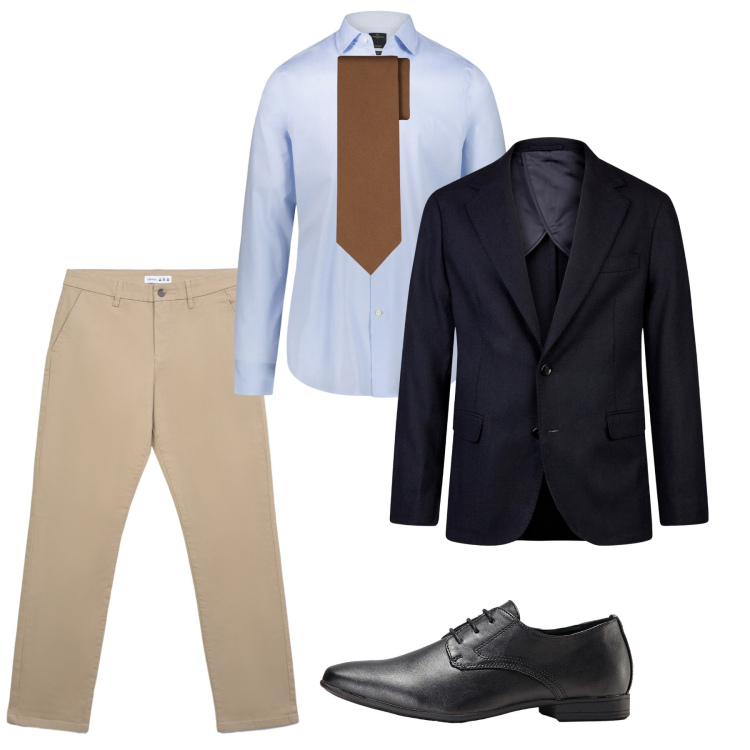 Outfit uomo - In ufficio. Stile Business/Elegante per Ufficio. Abbinamento con scarpe stringate, pantaloni chino, camicie, giacche, cravatte.