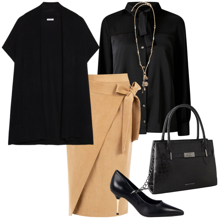 Outfit donna - Un po\' Miranda. per Ufficio. Abbinamento con borse a mano, gonne longuette, camicie, décolleté, cardigans, ciondoli.