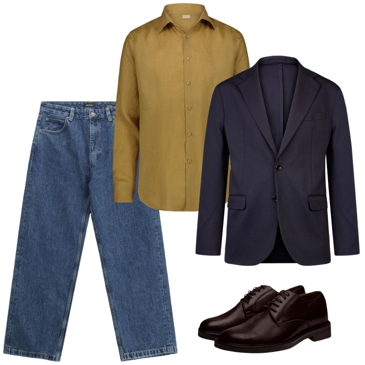 Outfit uomo - Senape fall. Stile Casual per Tutti i giorni. Abbinamento con jeans, scarpe stringate, giacche, camicie.