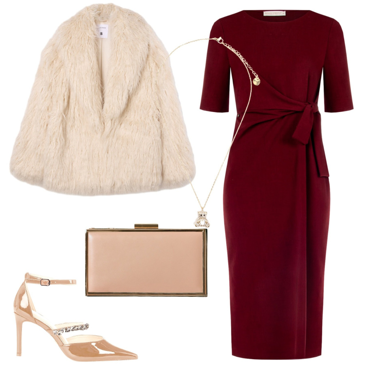 Outfit donna - Total look #2253802. Stile Chic per Serata fuori. Abbinamento con ecopellicce, vestiti a tubino, pochette, décolleté, ciondoli.