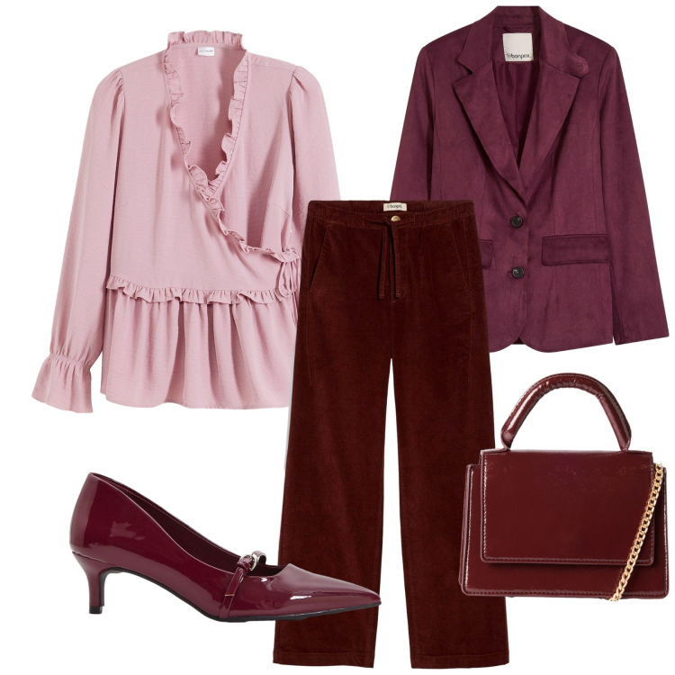 Outfit donna - Total look #2253803. Stile Romantica per Serata fuori. Abbinamento con pantaloni, camicie, blazer, décolleté, borse a tracolla.