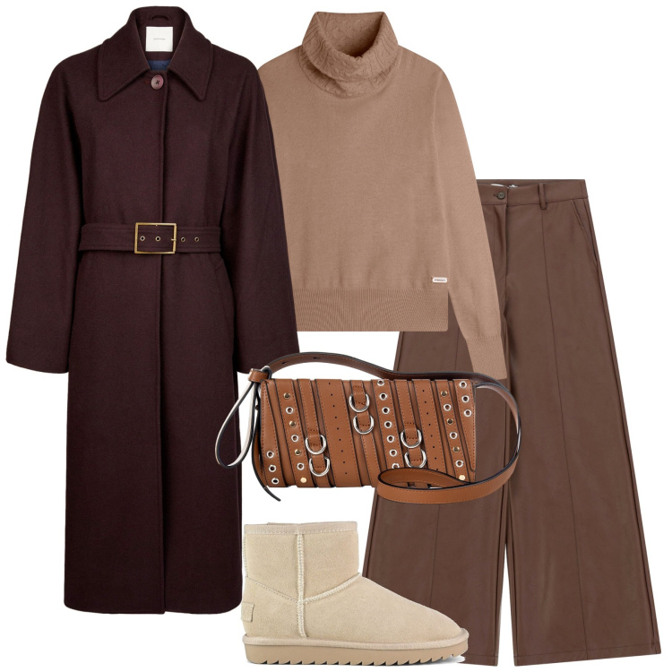 Outfit donna - Bantoa - Fall Mid Season Sale. Stile Urban per Tutti i giorni. Abbinamento con borse a spalla, pantaloni a palazzo, maglieria, cappotti, stivali.
