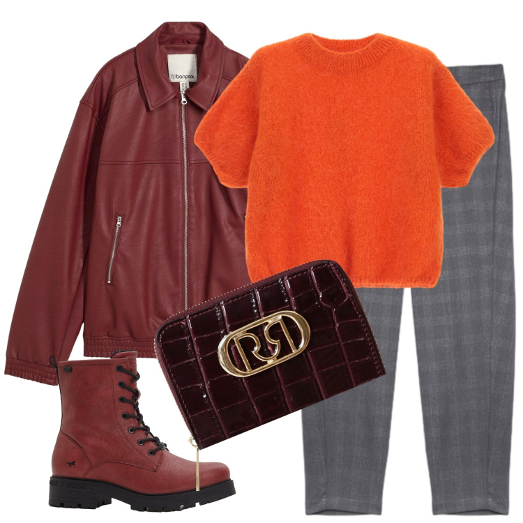 Outfit donna - Total look #2253809. Stile Casual chic per Tutti i giorni. Abbinamento con blazer, stivaletti, portafogli, maglieria, pantaloni.