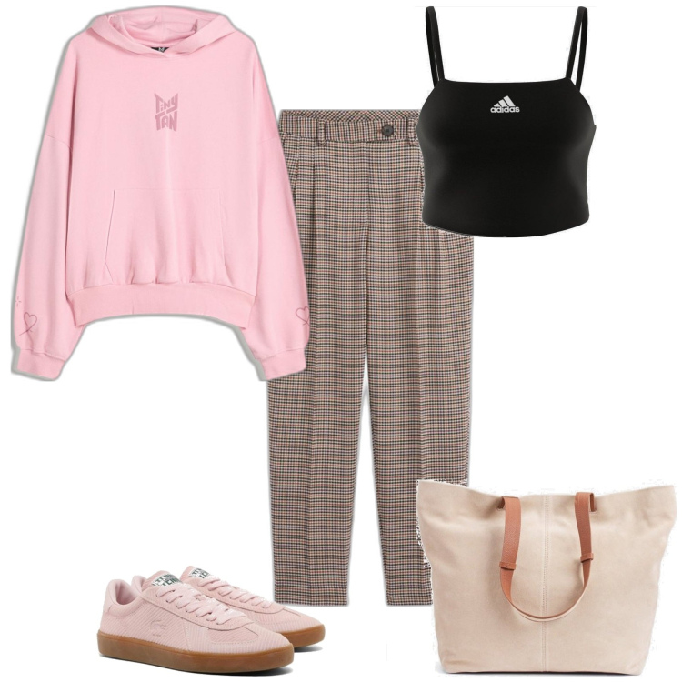 Outfit mujer - Casual #10763. Estilo Casual para Todos los días. Combinación con pantalones, top, bolso tote, sudaderas, sneakers.