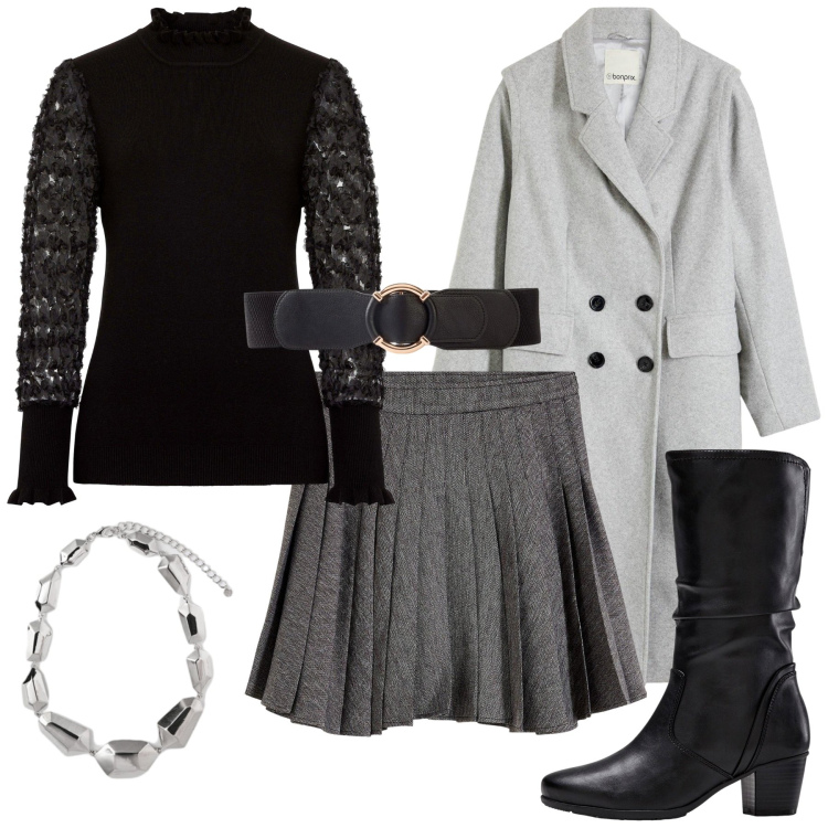 Outfit donna - Total look #2253818. Stile Glamour per Serata fuori. Abbinamento con cappotti, maglieria, stivali, minigonne, cinture, ciondoli.