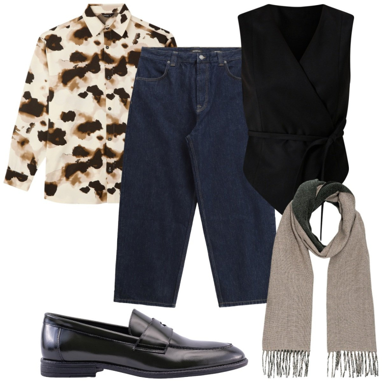 Outfit uomo - Total look #2253837. Stile Trendy per Tutti i giorni. Abbinamento con camicie, gilet, jeans, scarpe stringate, sciarpe.