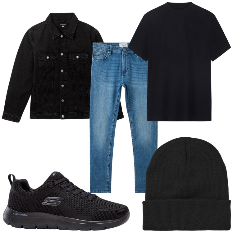 Outfit uomo - Total look #2253839. Stile Casual per Tutti i giorni. Abbinamento con sneakers, jeans skinny, giacche, berretti, t-shirt.