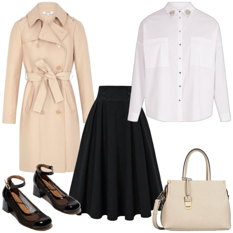 Outfit femme - Trench retro. Style Vintage rétro pour Tous les jours. Assortir avec escarpins, sac cabas, jupes, chemisiers, imperméable.