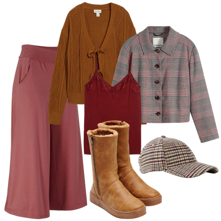 Outfit donna - Bonprix -Neutral by nature. Stile Casual chic per Tutti i giorni. Abbinamento con pantaloni culotte, stivali, cappotti, top, cardigans, cappelli con visiera.