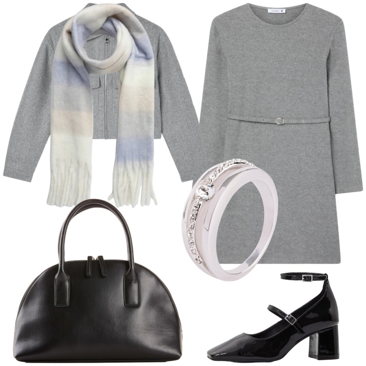 Outfit donna - Total look #2253851. Stile Bon Ton per Tutti i giorni. Abbinamento con anelli, shopping bag, décolleté, blazer, sciarpe, vestiti midi/longuette.