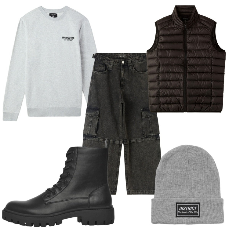 Outfit uomo - Total look #2253853. Stile Casual per Tutti i giorni. Abbinamento con jeans, felpe, anfibi, berretti, piumini.
