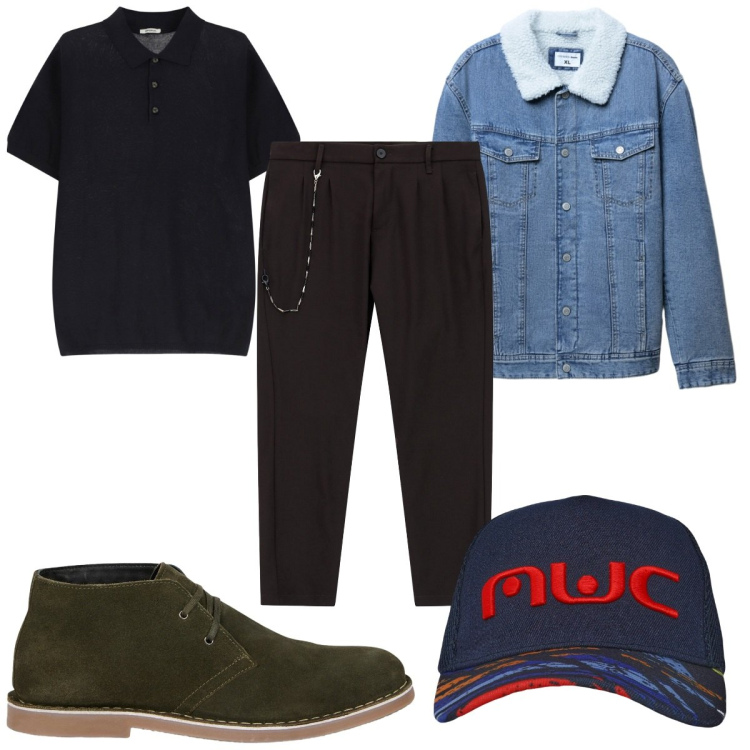 Outfit uomo - Total look #2253857. Stile Trendy per Tutti i giorni. Abbinamento con cappelli, giacche, polo, pantaloni, stivali e stivaletti.
