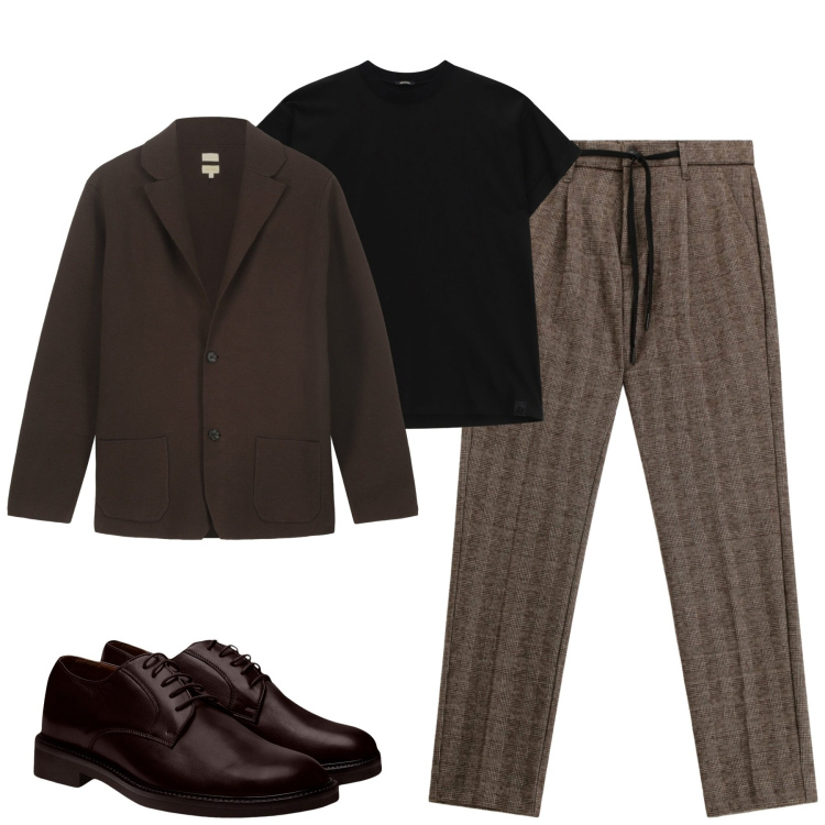 Outfit uomo - City. Stile Trendy per Tutti i giorni. Abbinamento con pantaloni, t-shirt, scarpe stringate, giacche.