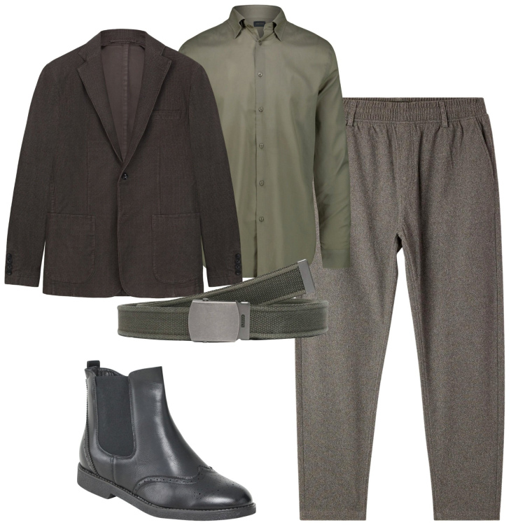 Outfit uomo - Fall. Stile Urban per Ufficio. Abbinamento con cinture, pantaloni, stivali e stivaletti, giacche, camicie.