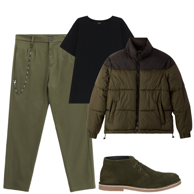 Outfit uomo - Total look #2253871. Stile Urban per Tutti i giorni. Abbinamento con bomber, t-shirt, pantaloni, stivali e stivaletti.