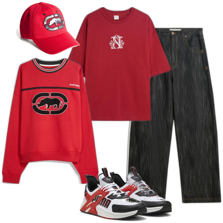 Outfit hombre - Urban #4560. Estilo Urban para Todos los días. Combinación con camiseta, sudaderas, vaqueros, sombreros, sneakers.