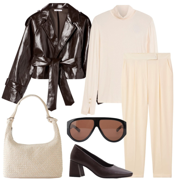 Outfit donna - Total look #2253887. Stile Casual chic per Tutti i giorni. Abbinamento con shopping bag, décolleté, maglieria, giacche, pantaloni chino, occhiali da sole.