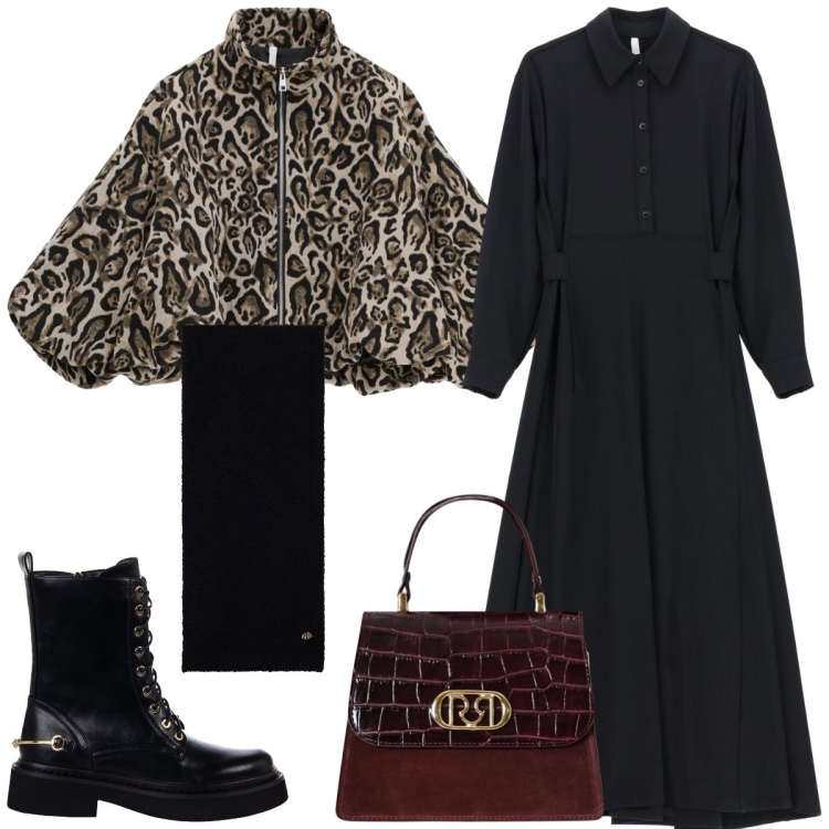 Outfit donna - Total look #2253892. Stile Trendy per Tutti i giorni. Abbinamento con anfibi, borse a mano, bomber, vestiti lunghi, sciarpe.