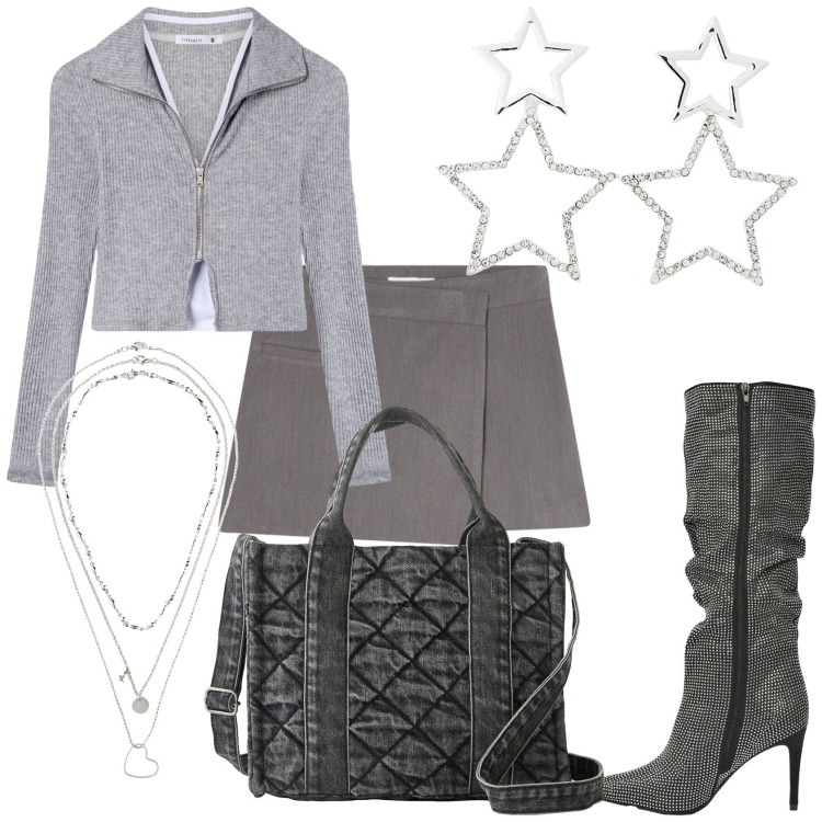 Outfit donna - Total look #2253905. Stile Chic per Tutti i giorni. Abbinamento con collane, borse a mano, orecchini, stivali, gonne, felpe.