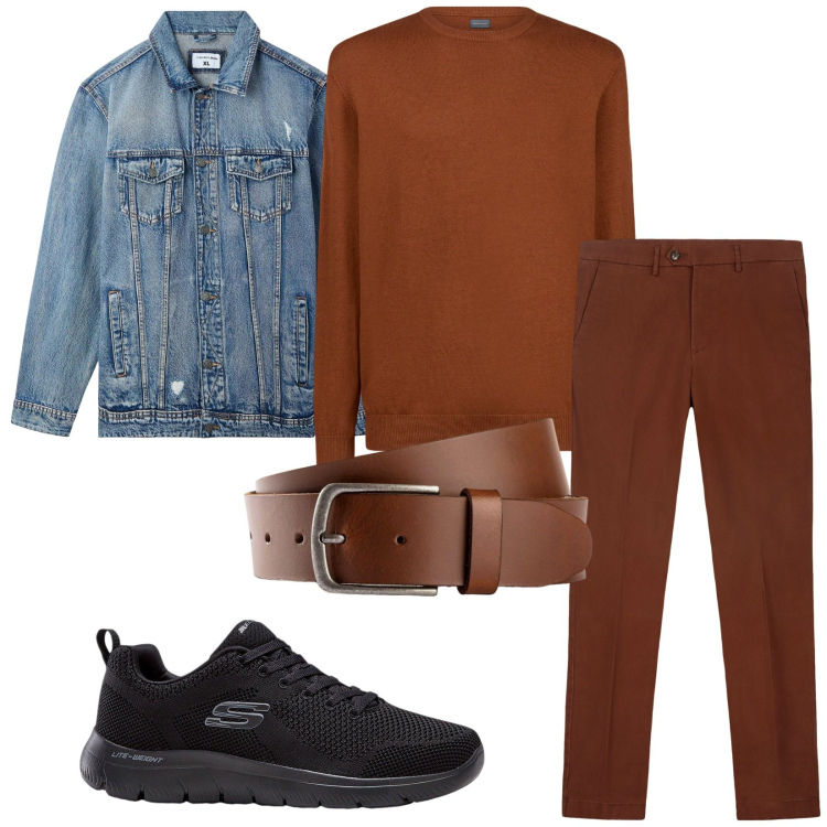 Outfit uomo - Total look #2253916. Stile Casual per Tutti i giorni. Abbinamento con cinture, sneakers, giacche, maglieria, pantaloni chino.