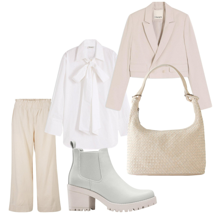 Outfit donna - Total look #2253919. Stile Casual chic per Tutti i giorni. Abbinamento con stivaletti chelsea, camicie, pantaloni culotte, shopping bag, blazer.