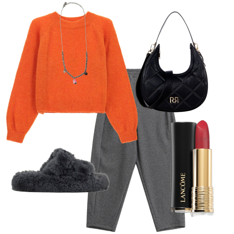 Outfit donna - Total look #2253937. Stile Urban per Tutti i giorni. Abbinamento con rossetti, borse a tracolla, maglieria, pantaloni, ciondoli, ciabatte.
