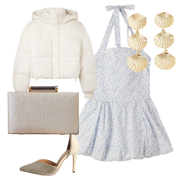 Outfit donna - Aperitivo a Portofino. Stile Glamour per Serata fuori. Abbinamento con décolleté, orecchini, vestiti corti, bomber, clutch.