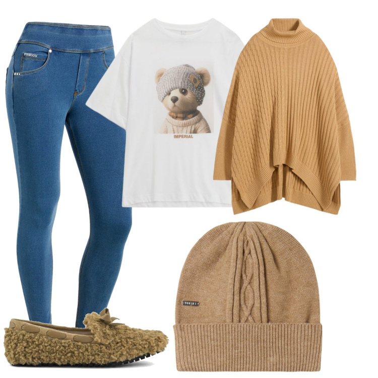 Outfit donna - L\'orsetto. Stile Casual chic per Tutti i giorni. Abbinamento con maglieria, t-shirt, jeans skinny, berretti, mocassini.