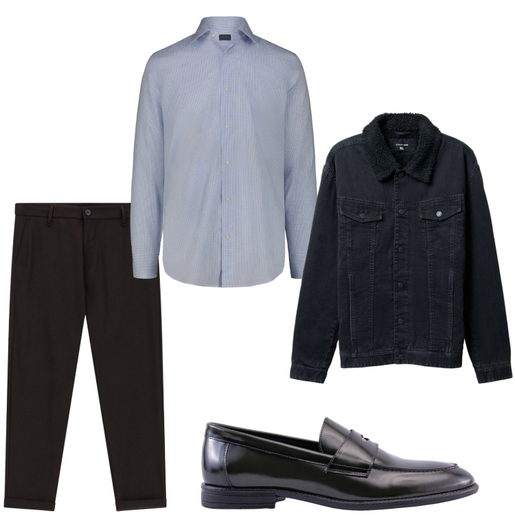 Outfit uomo - Camicia grigio fumo. Stile Casual per Ufficio. Abbinamento con giacche, pantaloni, scarpe stringate, camicie.