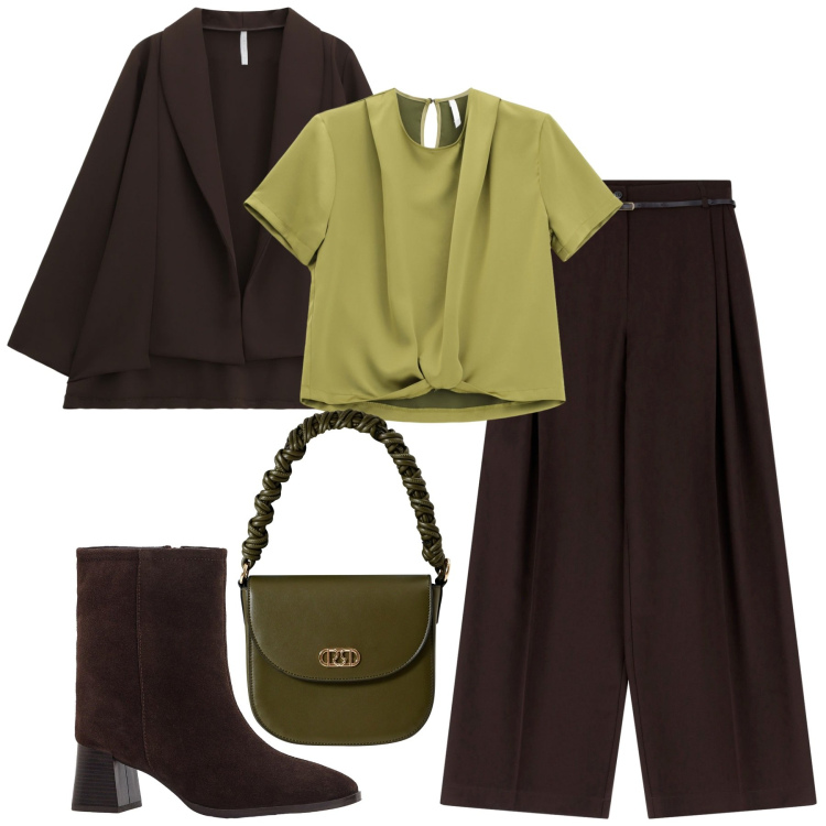 Outfit donna - Fall. Stile Urban per Tutti i giorni. Abbinamento con stivaletti, borse a mano, bluse, pantaloni, blazer.
