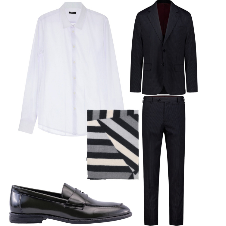 Outfit uomo - Cerimonia. Stile Business/Elegante per Cerimonia. Abbinamento con camicie, sciarpe, abiti, scarpe stringate.
